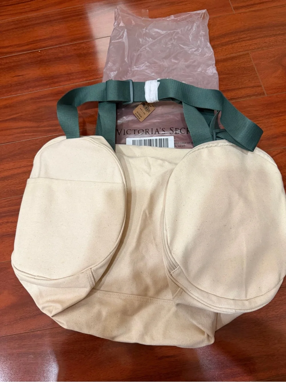 Victoria's Secret Pink Canvas Duffel Bag - Cream & Tan